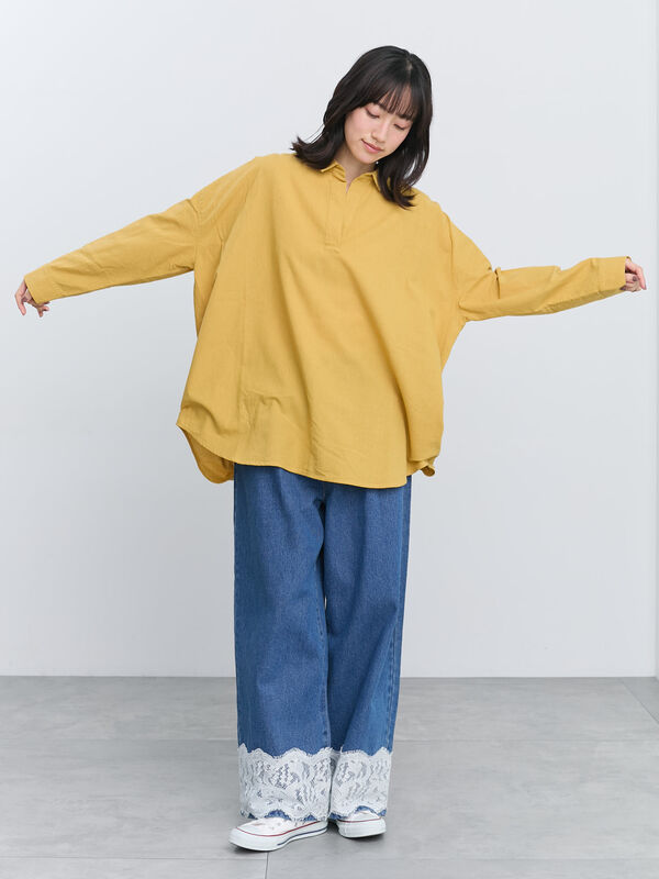 後ろスキッパーチュニック（ベージュ/マスタード/グリーン/千鳥