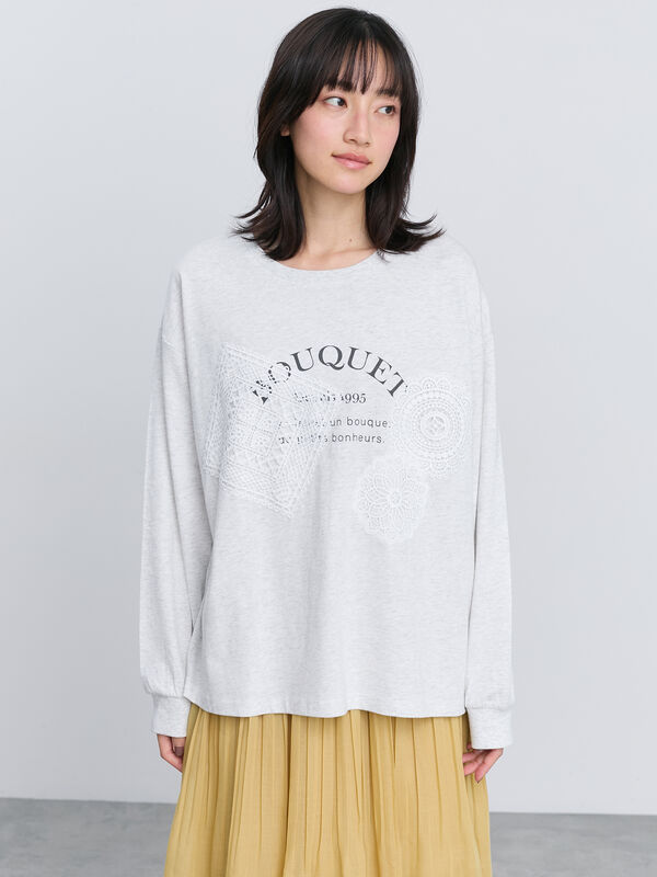 サマンサモスモス Sm2 レース付き 長袖カットソー5枚セット セール】 レース付きロゴプリントロングTシャツ（チャコールグレー