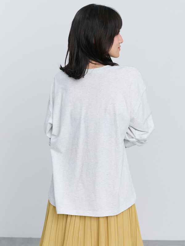 セール】 レース付きロゴプリントロングTシャツ（チャコールグレー