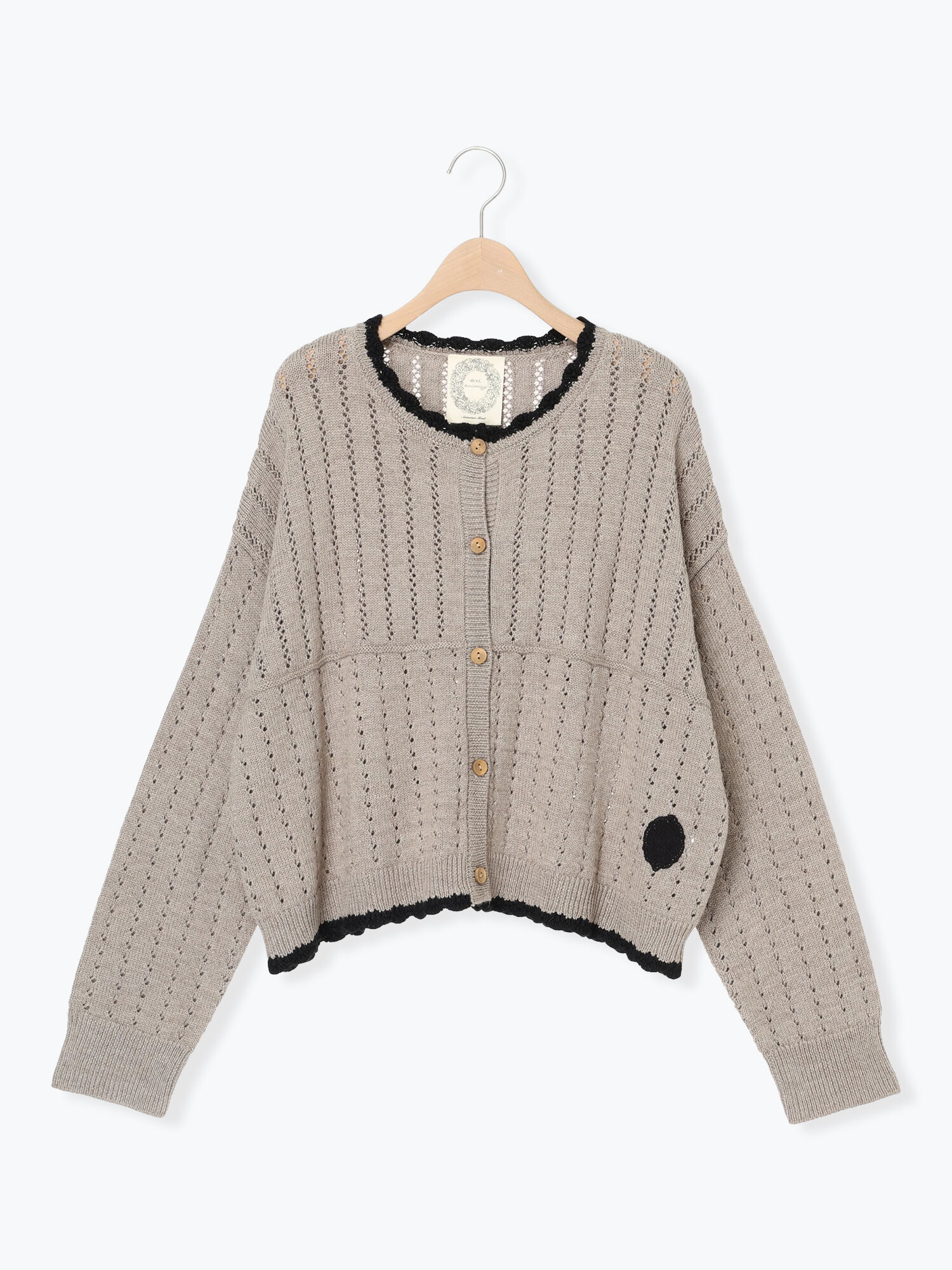 SA刺繍】配色スカラップニットカーディガン（ブラック/モカ/キナリ