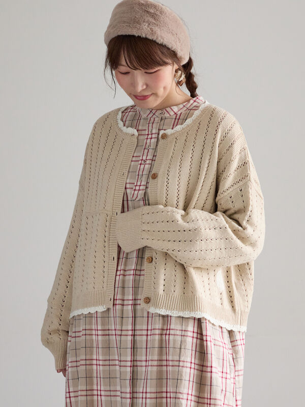 【SA刺繍】配色スカラップニットカーディガン（ブラック/モカ/キナリ）｜Samansa Mos2（サマンサ モスモス）通販