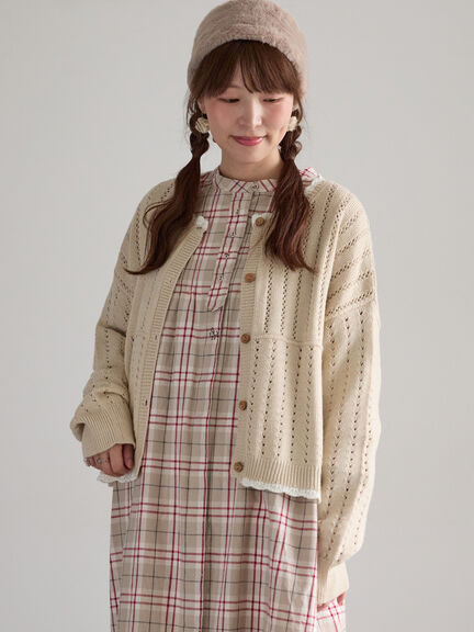 【SA刺繍】配色スカラップニットカーディガン（ブラック/モカ/キナリ）｜Samansa Mos2（サマンサ モスモス）通販
