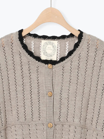 【SA刺繍】配色スカラップニットカーディガン（ブラック/モカ/キナリ）｜Samansa Mos2（サマンサ モスモス）通販