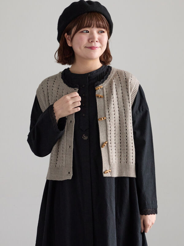 【SA刺繍】配色スカラップニットベスト（ブラック/モカ/キナリ）｜Samansa Mos2（サマンサ モスモス）通販
