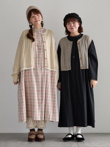【SA刺繍】配色スカラップニットベスト（ブラック/モカ/キナリ）｜Samansa Mos2（サマンサ モスモス）通販