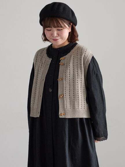 【SA刺繍】配色スカラップニットベスト（ブラック/モカ/キナリ）｜Samansa Mos2（サマンサ モスモス）通販