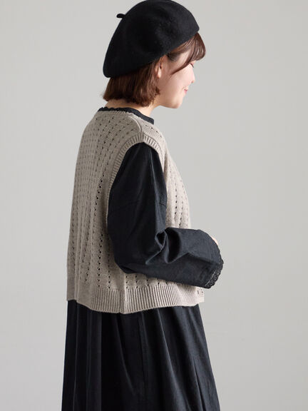 【SA刺繍】配色スカラップニットベスト（ブラック/モカ/キナリ）｜Samansa Mos2（サマンサ モスモス）通販