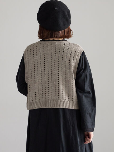 【SA刺繍】配色スカラップニットベスト（ブラック/モカ/キナリ）｜Samansa Mos2（サマンサ モスモス）通販