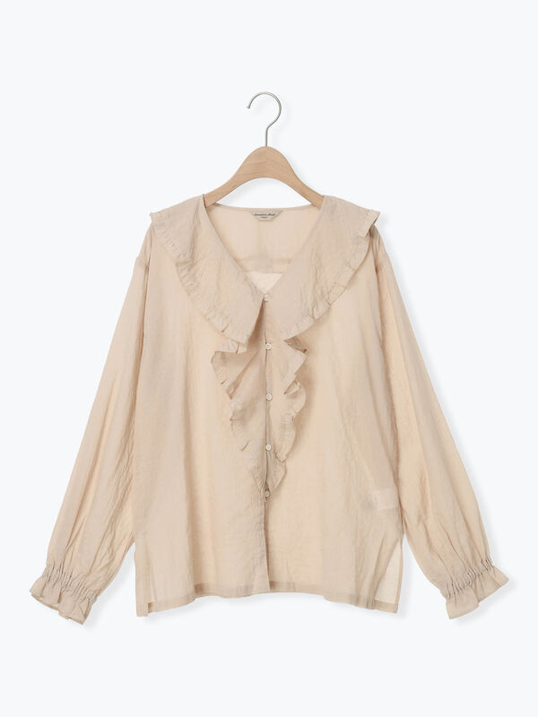 レザレクション　Sサイズ ベージュ　フリルシャツ ラッフルカラーブラウス（オフホワイト/ブラック/ベージュ/トップス