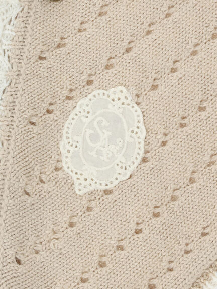 【SA刺繍】配色スカラップニット三角ストール（ブラック/モカ/キナリ）｜Samansa Mos2（サマンサ モスモス）通販