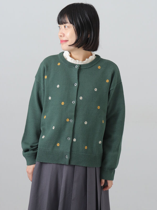 花刺繍カーディガン（ブラック/ベージュ/マスタード/グリーン/トップス
