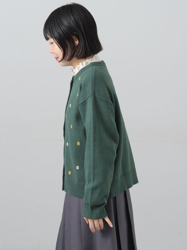 花刺繍カーディガン（ブラック/ベージュ/マスタード/グリーン/トップス