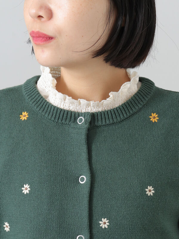 花刺繍カーディガン（ブラック/ベージュ/マスタード/グリーン/トップス