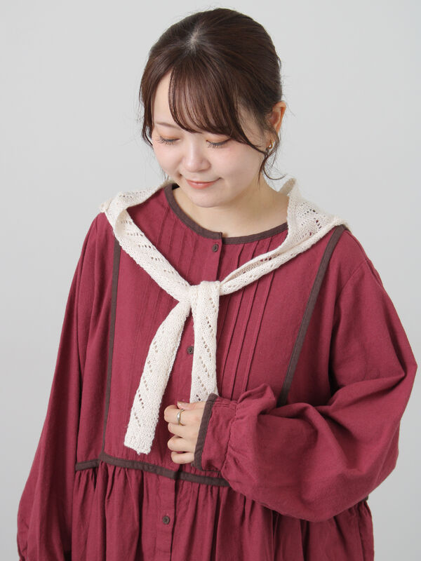 販路限定】配色パイピングワンピース（ブラック/ボルドー/ベージュ