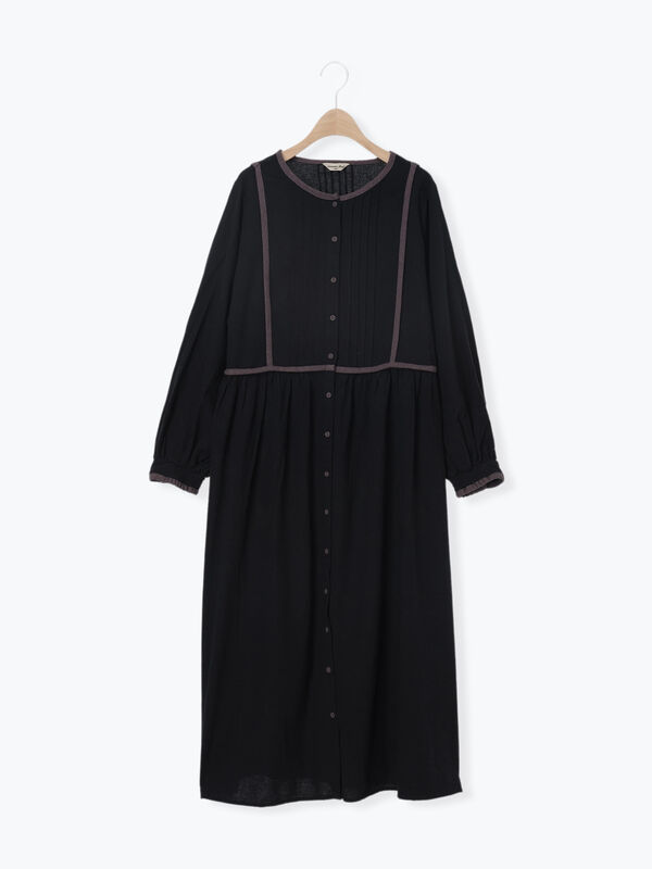 販路限定】配色パイピングワンピース（ブラック/ボルドー/ベージュ