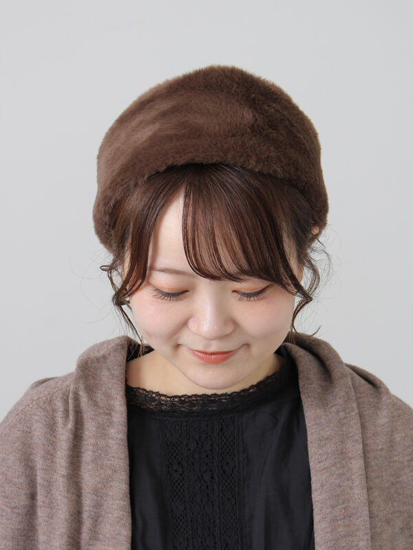 フェイクファーヘアバンド（ダークブラウン/グレージュ/アクセサリー