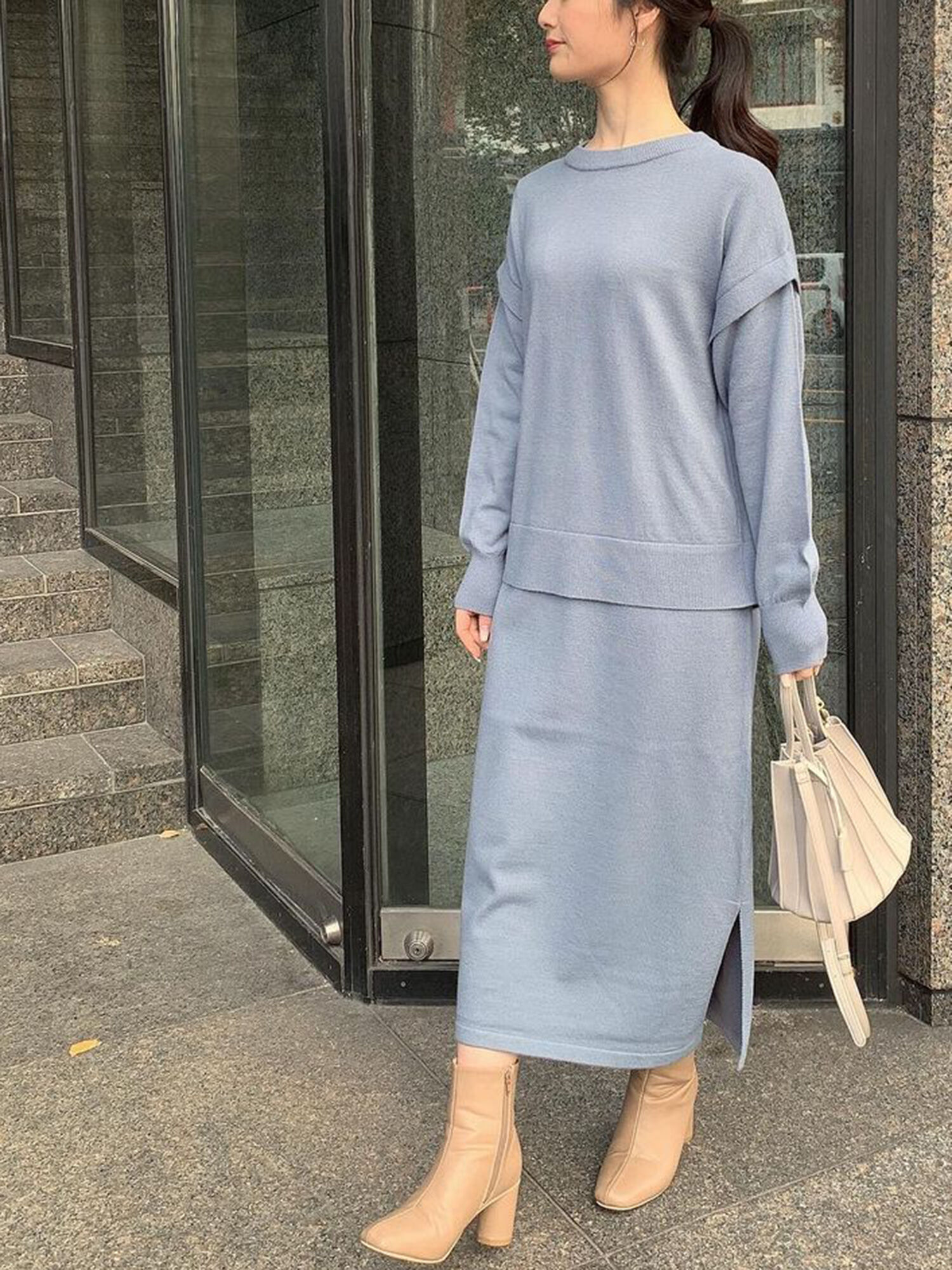 セール セパレートライクニットワンピース Ls グレー モカ ブルー ワンピース Te Chichi テチチ 公式通販