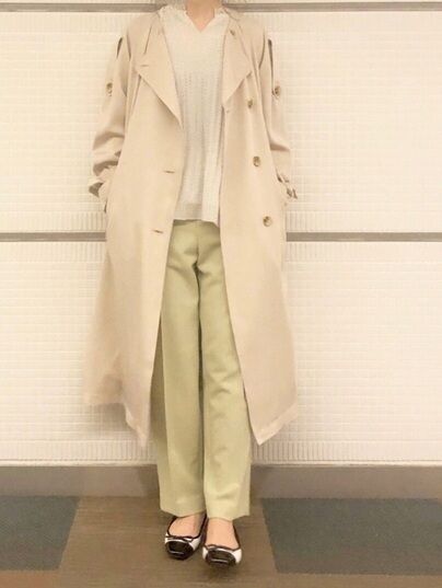 セール ノーカラーロングトレンチコート ベージュ グリーン キナリ アウター Te Chichi テチチ 公式通販