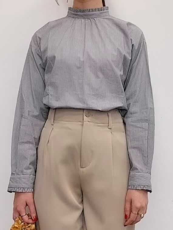 セール Tcストライプスタンドフリルブラウス オフホワイト サックスブルー ネイビー トップス Te Chichi テチチ 公式通販