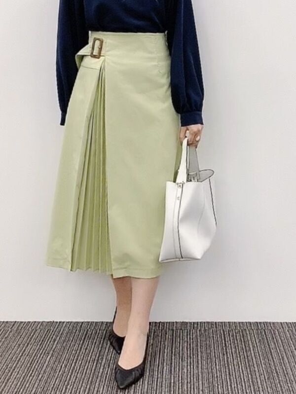 セール ツイル部分プリーツフレアスカート グレー ベージュ グリーン ボトムス Te Chichi テチチ 公式通販