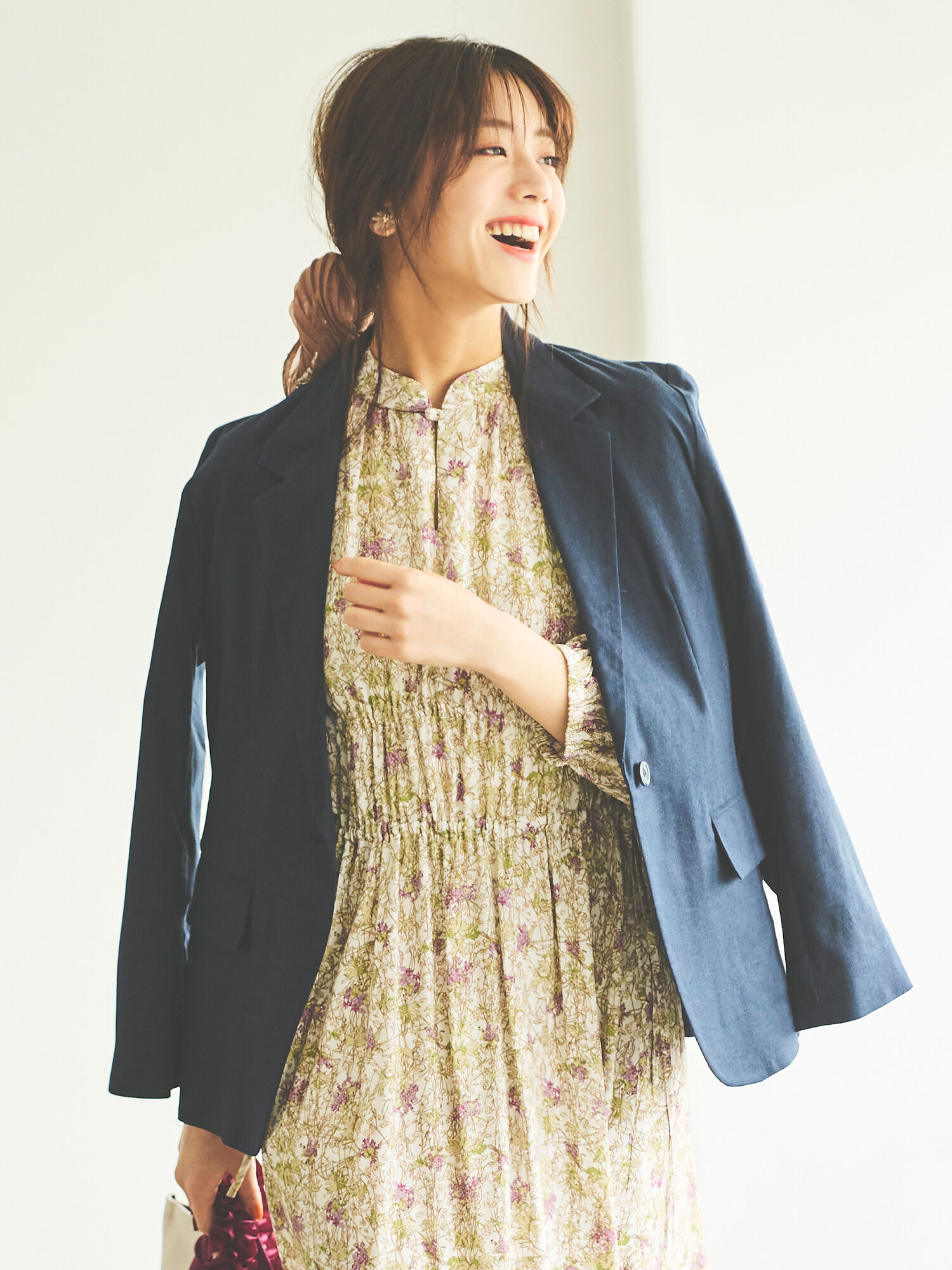 セール 麻混テーラードジャケット ベージュ ネイビー キナリ アウター Te Chichi テチチ 公式通販