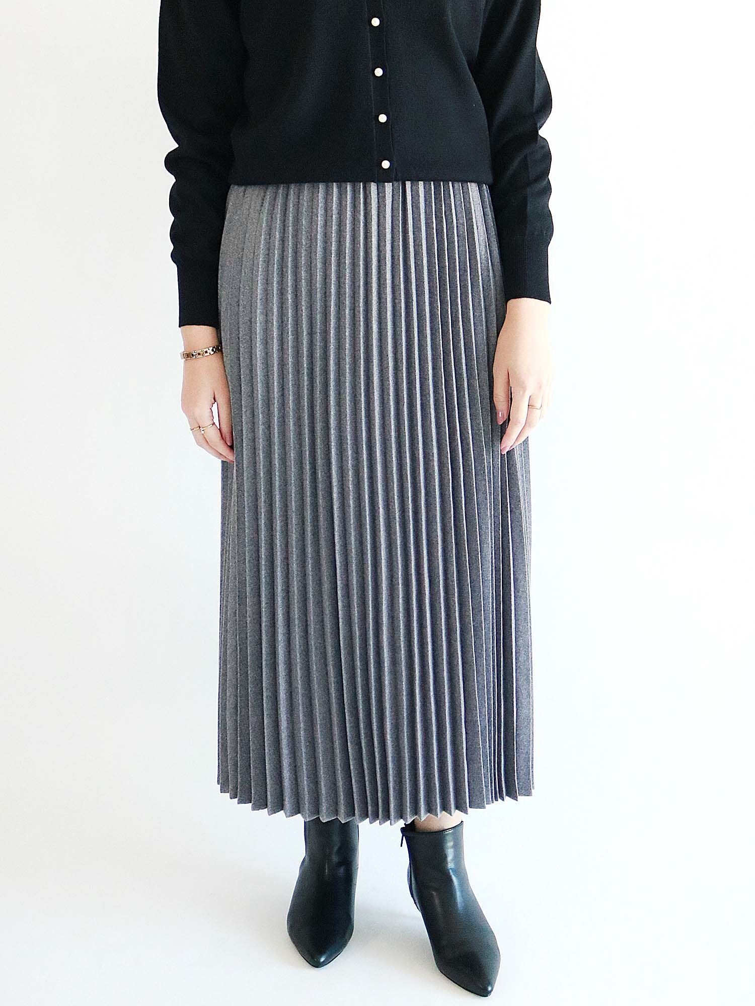 セール ウール調ロングプリーツスカート グレー モカ グリーン ネイビー ボトムス Te Chichi テチチ 公式通販