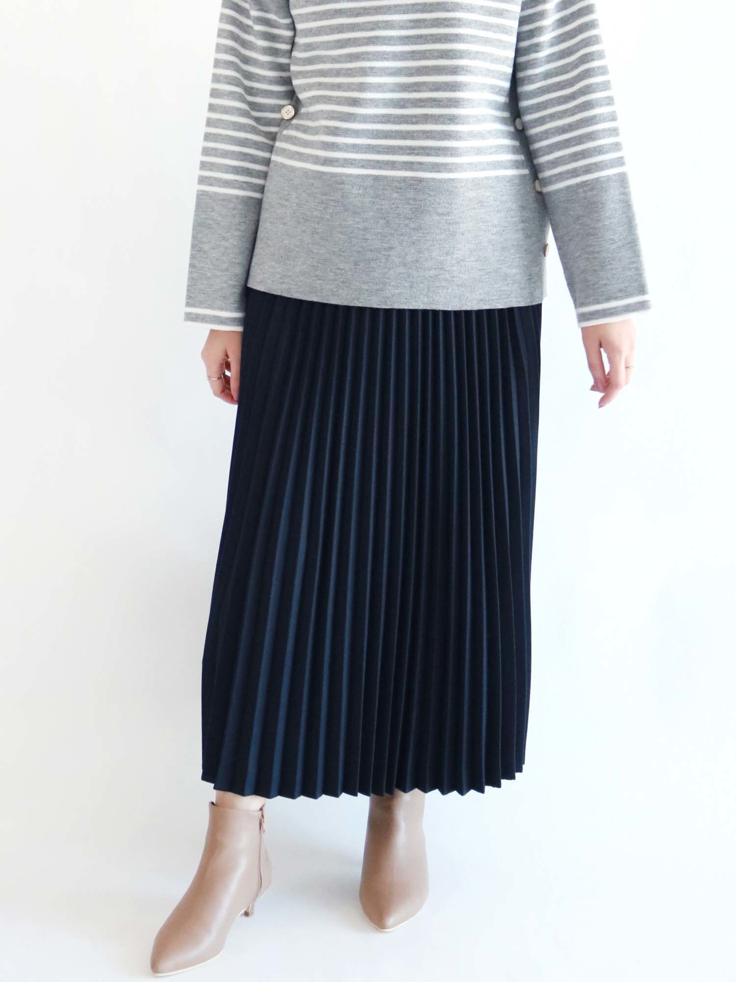 セール ウール調ロングプリーツスカート グレー モカ グリーン ネイビー ボトムス Te Chichi テチチ 公式通販