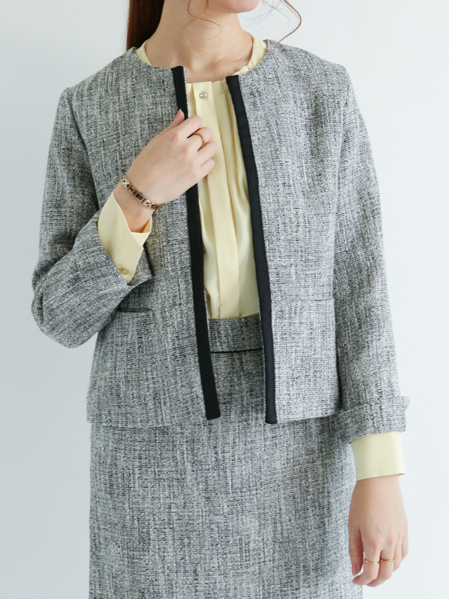 セール 杢ツイードノーカラージャケット ブラック ネイビー アウター Te Chichi テチチ 公式通販