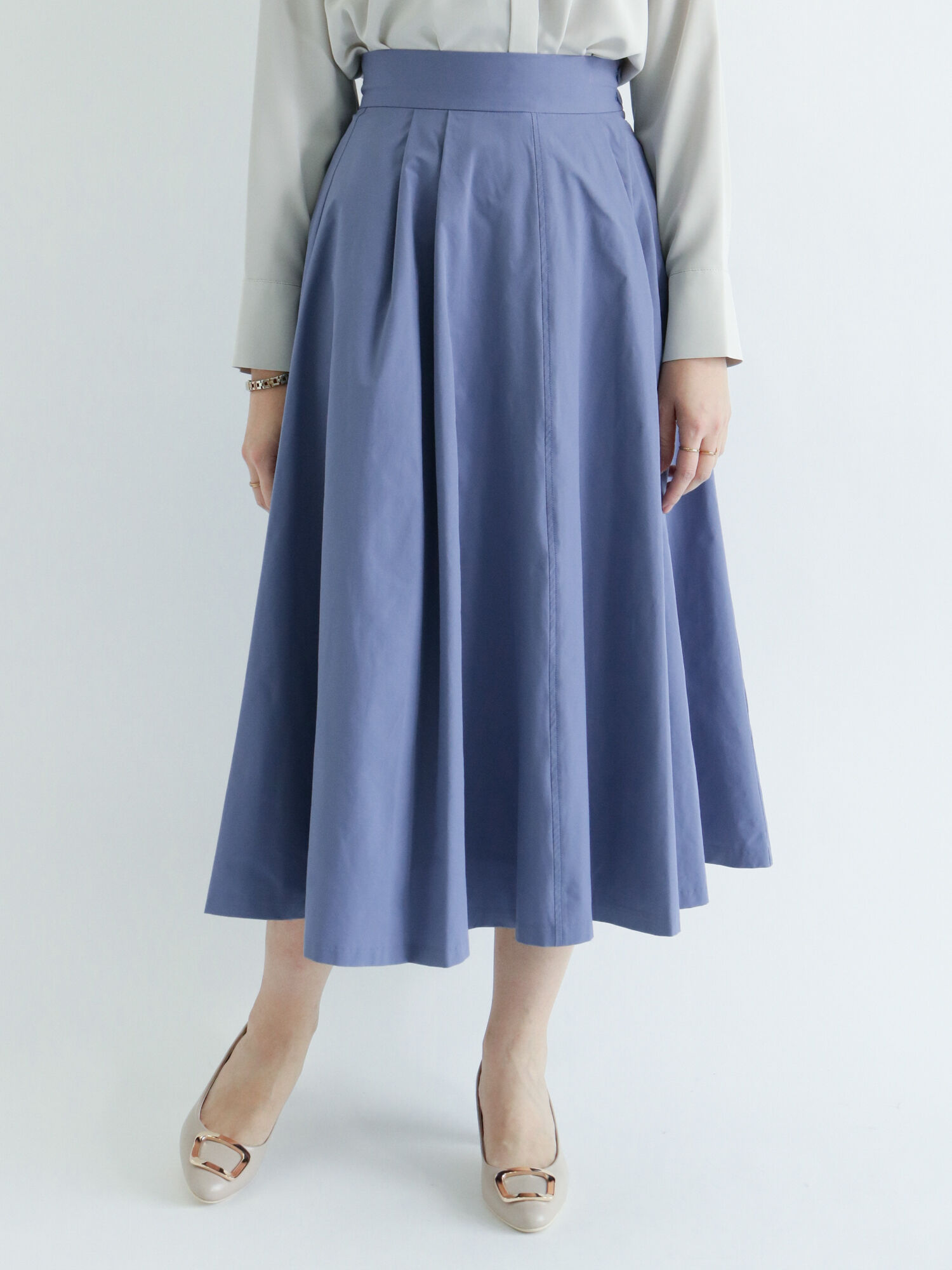 タフタサイド釦タックフレアスカート ベージュ イエロー ブルー ネイビー ボトムス スカート Te Chichi テチチ 公式通販