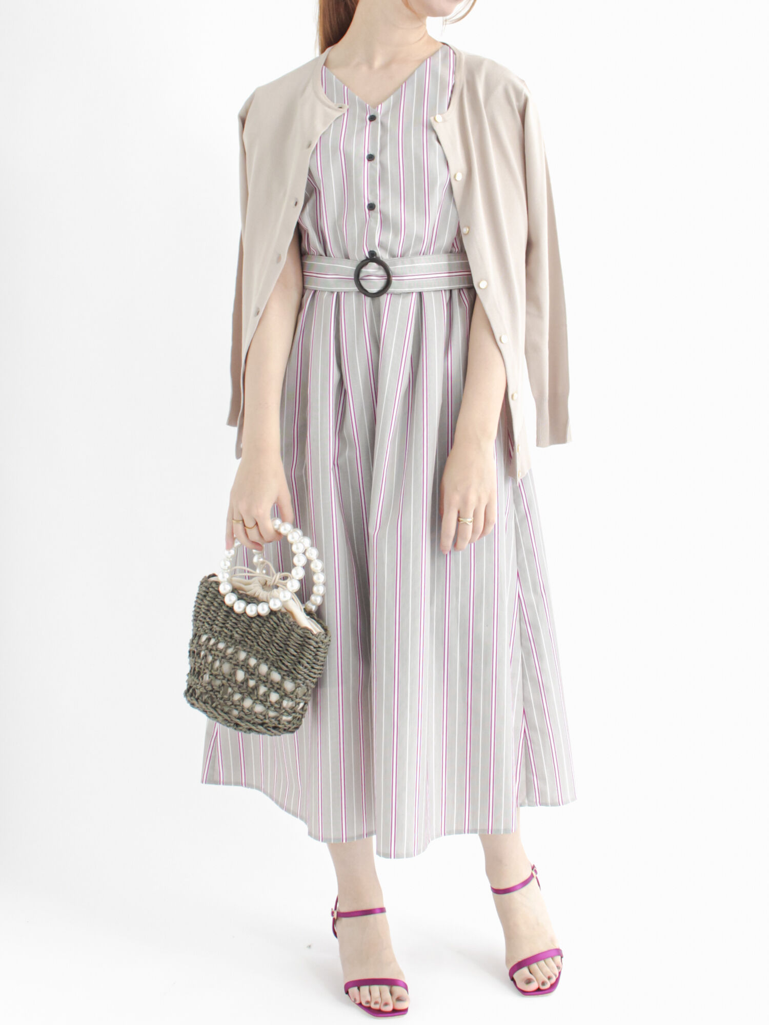 セール 織り柄ストライプワンピース ブラウン ネイビー ワンピース ワンピース Te Chichi テチチ 公式通販