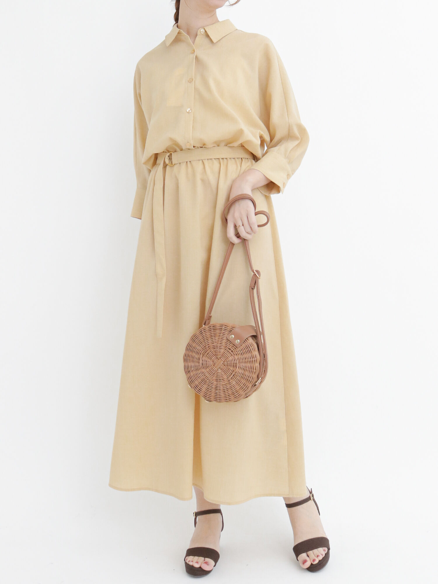 セール ウエストベルトシャツワンピース モカ イエロー カーキ ワンピース ワンピース Te Chichi テチチ 公式通販