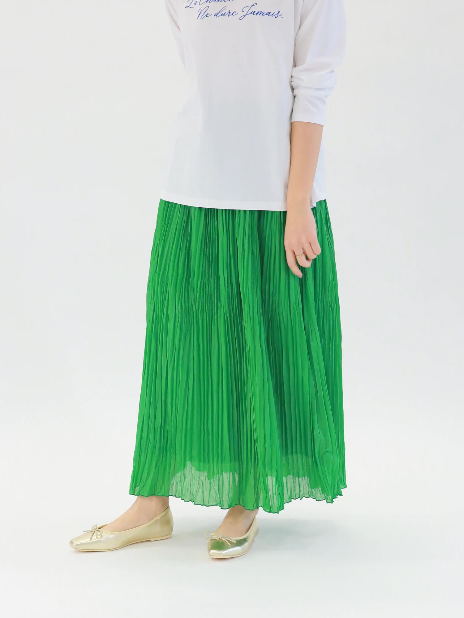 お値下げ グリーンのプリーツ加工ロングスカート - ロングスカート