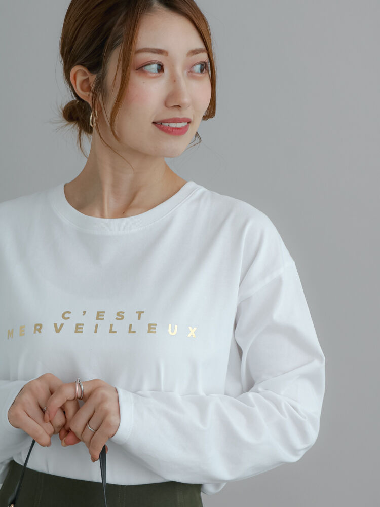 セール】 箔ロゴプリントロンT（オフホワイト/トップス/Tシャツ）| Te