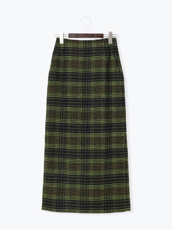セール】 ウールチェックロングタイトスカート（ブラウン/グリーン