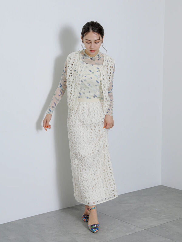 セール】 【Atelier Bloom】フラワーレース風ロングタイトスカート 