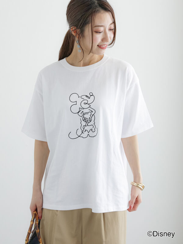 Disney】ミッキー/プリントTシャツ（オフホワイト/グレー