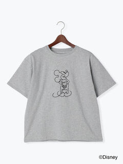 Disney】ミッキー/プリントTシャツ（オフホワイト/グレー