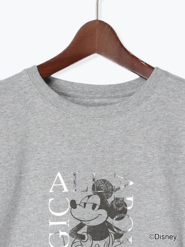 Disney】ミッキー/箔プリントTシャツ（オフホワイト/グレー