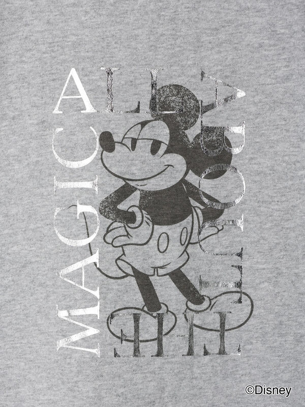 Disney】ミッキー/箔プリントTシャツ（オフホワイト/グレー