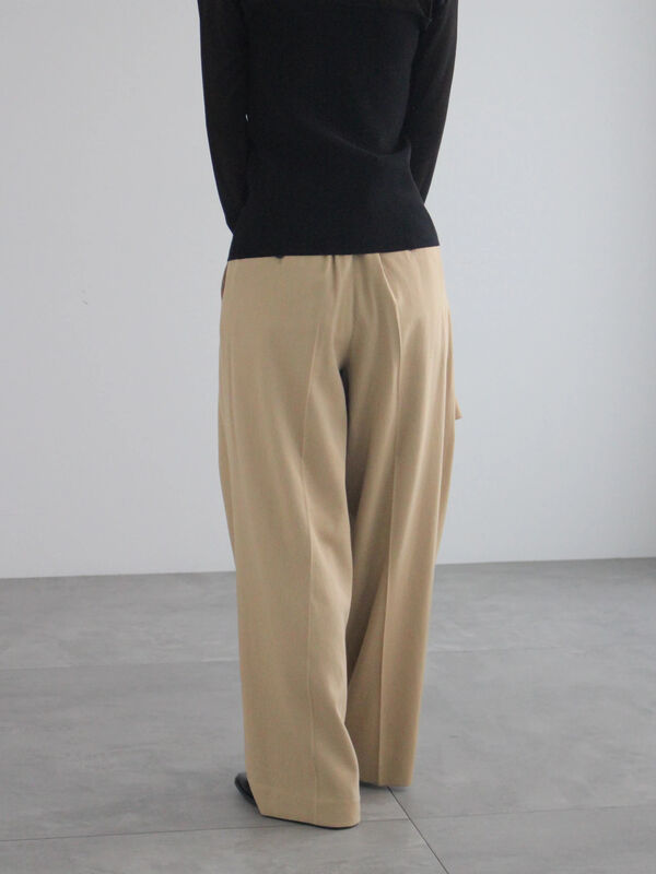 セール】 リネンブレンドワイドパンツ（セットアップ可）（ベージュ  