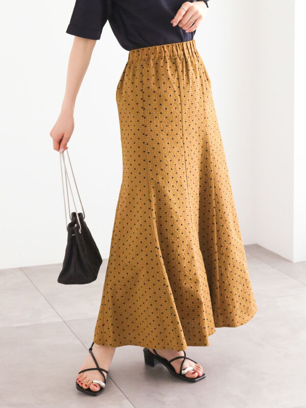 セール】 サッカードットロングマーメイドスカート（セットアップ可  