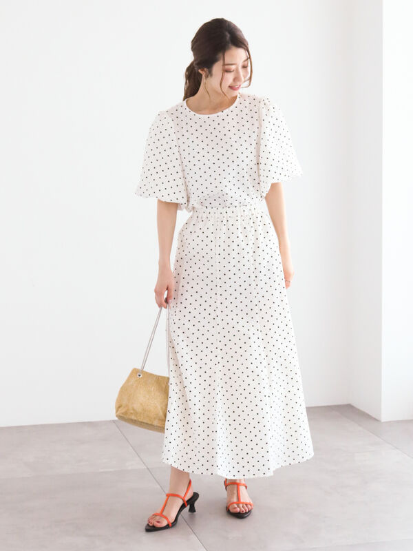 セール】 サッカードットロングマーメイドスカート（セットアップ可  