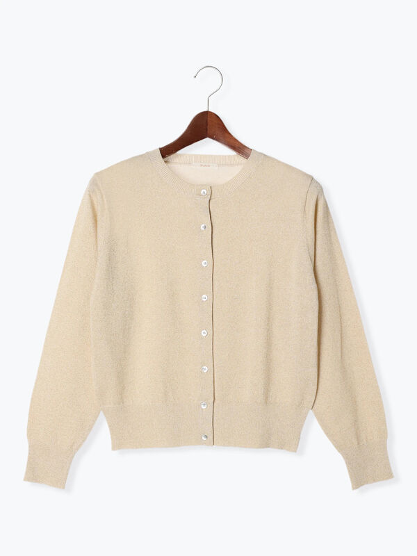 セール】 14G強撚綿メタル釦クルーカーデ（ホワイト/シルバー/ブラック 