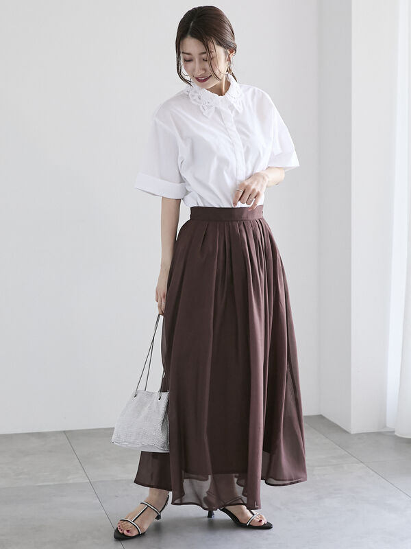 セール】 スパンタックフレアスカート（ブラウン/マスタード/ネイビー  