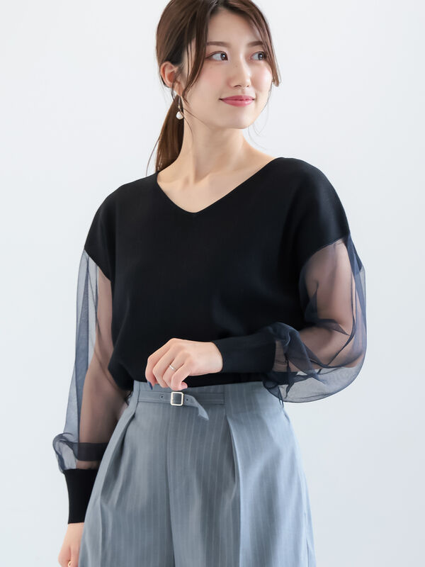 【対象商品70%OFF】新色追加 スリーブニット レディース ニット トップス プルオーバー 長袖 袖コンシャス フレア スリット スリットスリーブ  ラウンドネック ボートネック カジュアル ブラウジング ベーシック 無地 着回し トップス | SAISON DE PAPILLON