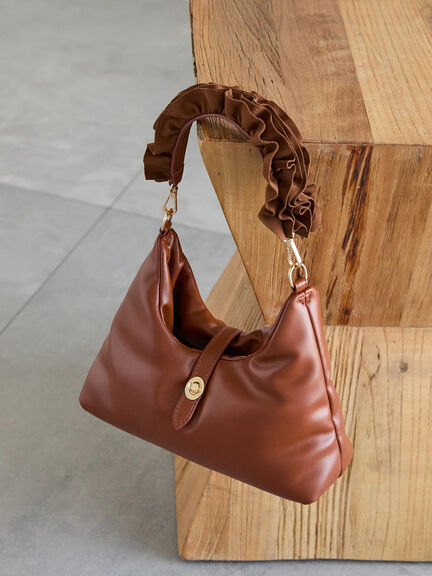 フリルハンドルワンショルダーバッグ（オフホワイト/ブラック/ダーク  