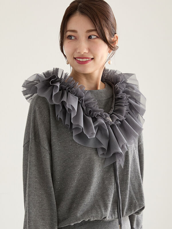 セール】 チュールオーナメントカラー（チャコールグレー/ブラック