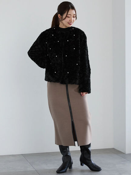 【佐藤晴美着用】パールドットエコファーショートコート（オフホワイト/ブラック）｜Te chichi（テチチ）通販