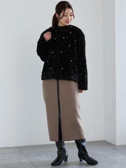 【佐藤晴美着用】パールドットエコファーショートコート（オフホワイト/ブラック）｜Te chichi（テチチ）通販