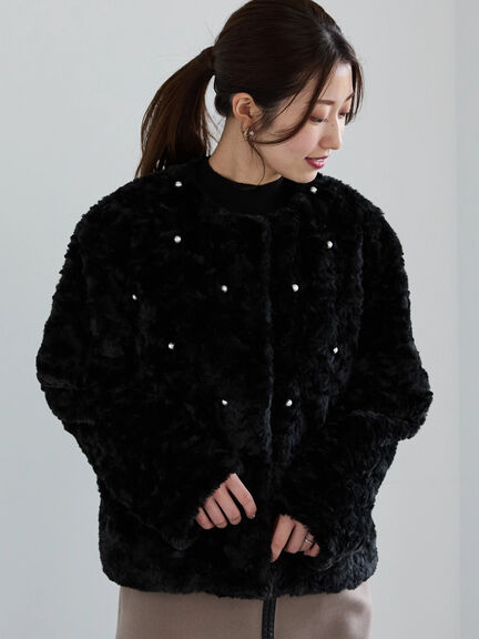 【佐藤晴美着用】パールドットエコファーショートコート（オフホワイト/ブラック）｜Te chichi（テチチ）通販